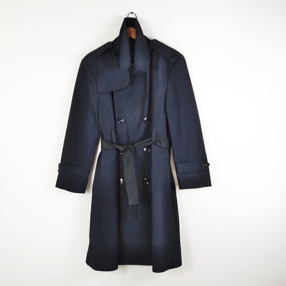 Y2K  Black Trench Coat Made In USA For Military Zip Out Lining Stylish Sz 38XS - Picture 12 of 15